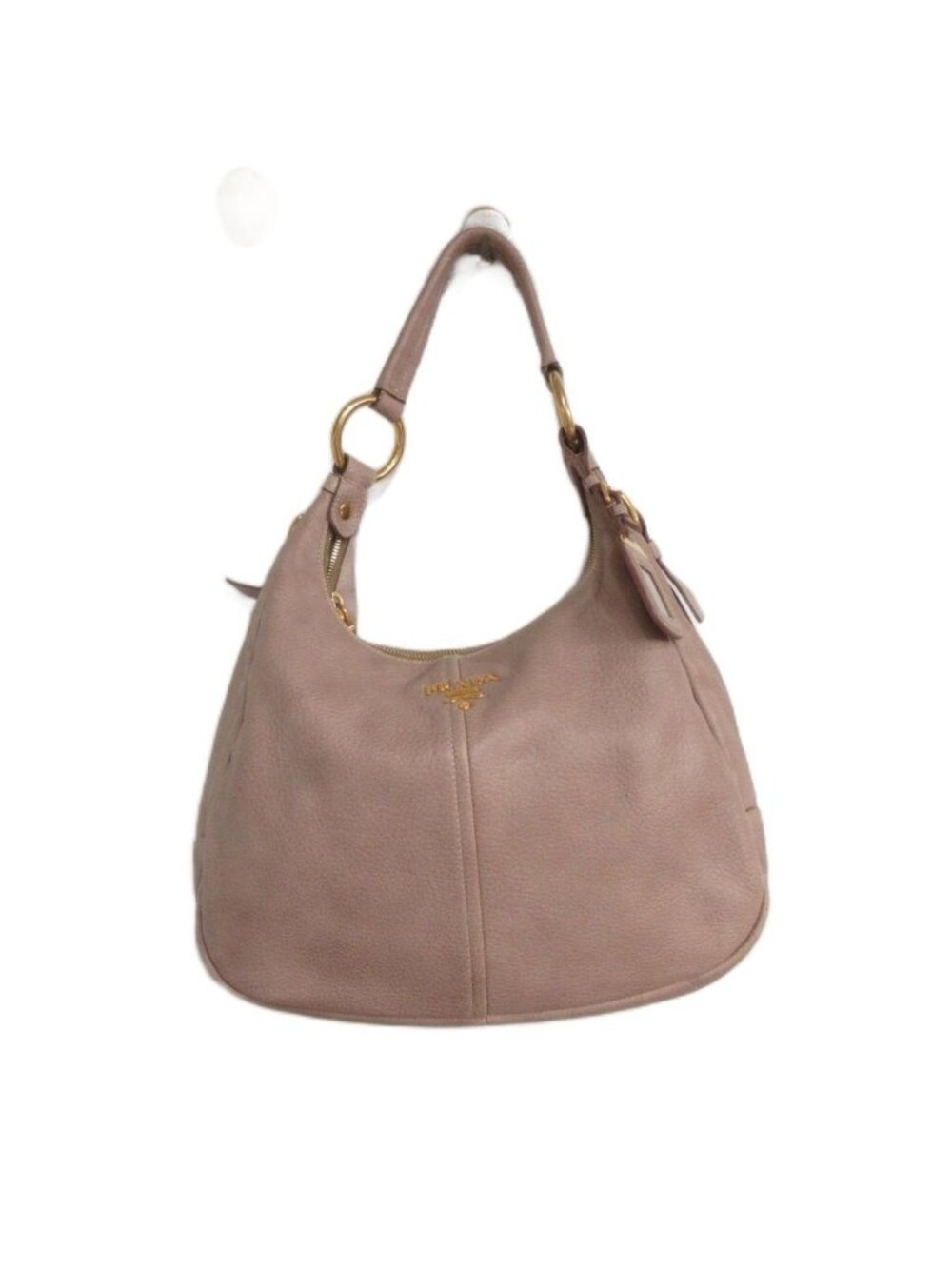 Prada Handbag Half Moon Leather Logo Strap Zip Closure Pink